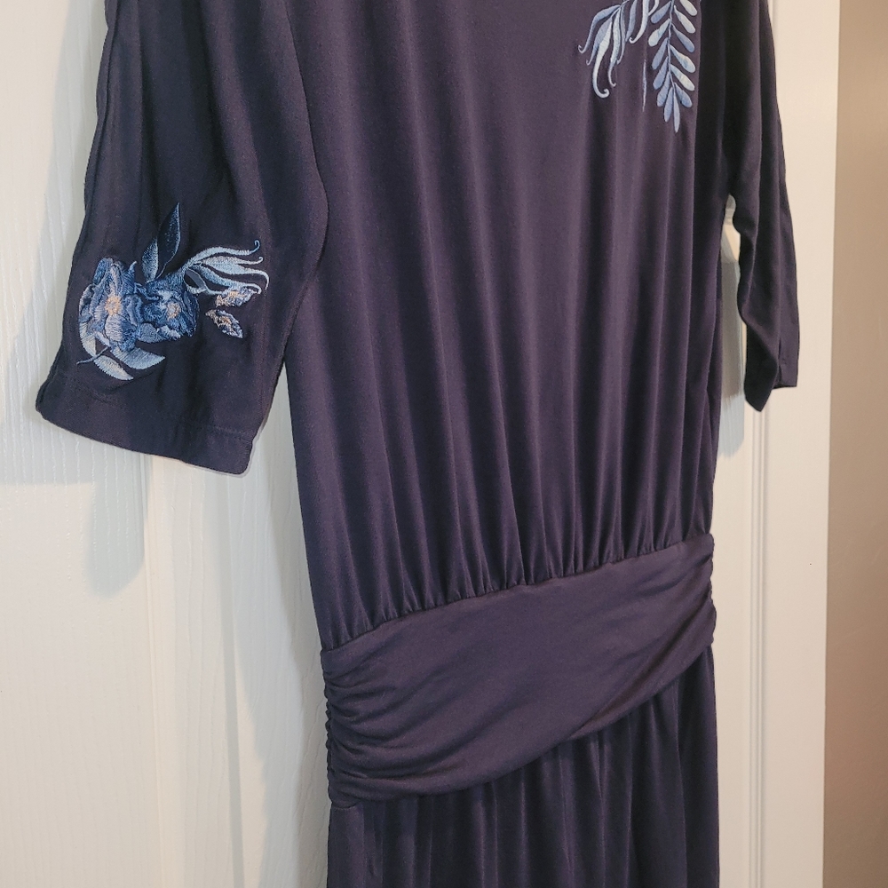 Soft Surroundings Jumpsuit Romper Garbo Extra Small XS Blue Embroidered Modal - Picture 4 of 13